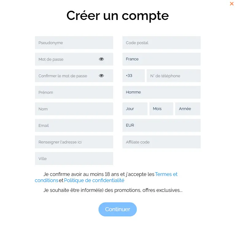 Processus d'inscription CASINO COBRA